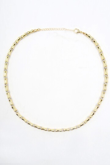 Gold Zirkon Taşlı Sıralı Küçük Zincir Kolye