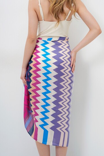 Lila Zigzag Desenli Pareo Şal