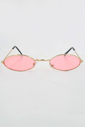 Pembe Oval Şekilli Gold Metal Çerçeveli Güneş Gözlüğü