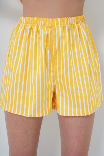 Sarı Yazlık Pamuk Örme Gömlek Ve Şort Pijama Takım