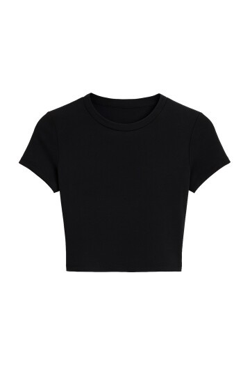Siyah Kısa Kollu Fitilli Crop Bluz