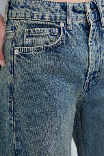 Yeşil Yüksek Bel Vintage Yıkamalı Buggy Kesim Jean Pantolon