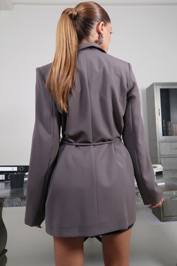 Antrasit Kemerli Blazer Ceket