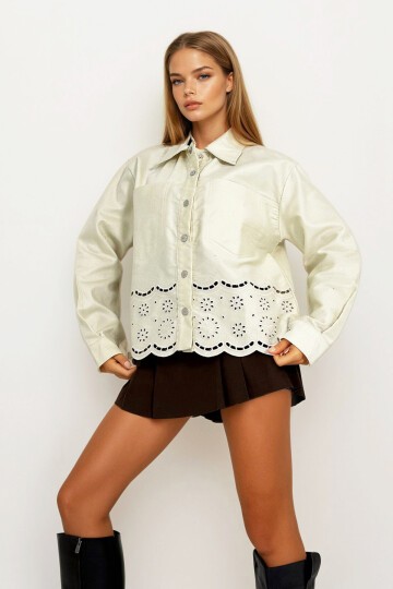 Bej Fisto Denim Ceket