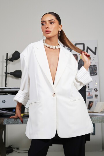 Beyaz Fit Blazer Ceket