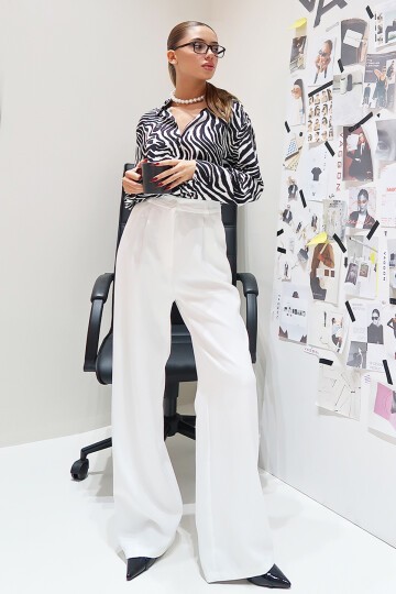 Beyaz Wide Leg Pantolon
