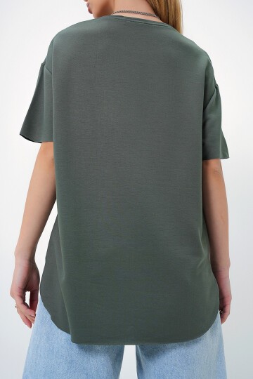 Haki Bisiklet Yaka Oval Kesim Modal T Shirt