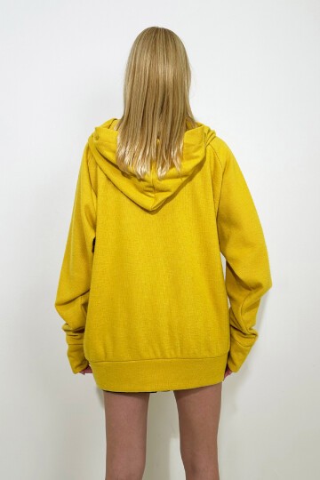 Hardal Kapüşonlu Çıtçıt Kapamalı 3 İplik İçi Şardonlu Oversize Sweatshirt