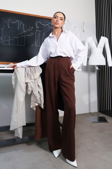 Kahve Wide Leg Pantolon