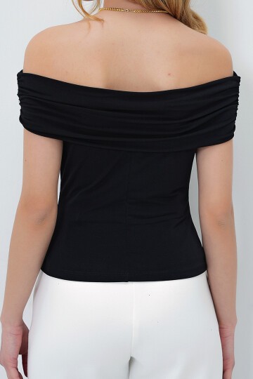 Siyah Madonna Yaka Yanları Drapeli Kolsuz Sandy Bluz