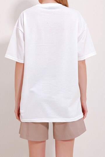 Beyaz İki İplik Oversize Unisex T Shirt