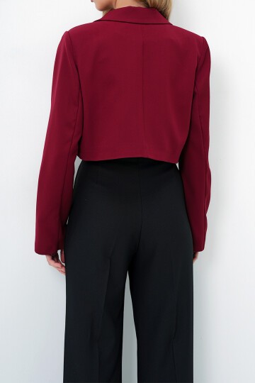 Bordo Düğmeli Crop Ceket