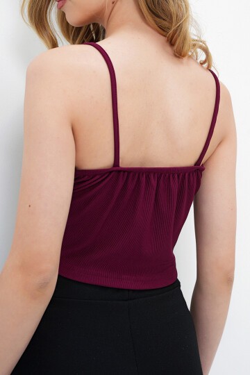 Bordo İp Askılı Sütyenli Bluz