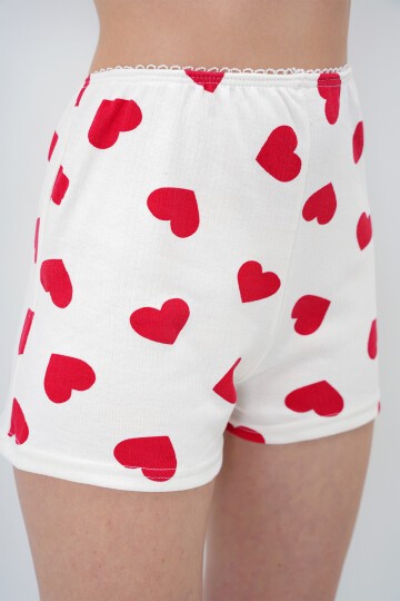 Büyük Kalp Kırmızı Fisto Detaylı Pamuklu Bluz Ve Şortlu Pijama Takımı