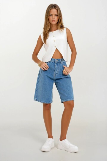 Mavi Bermuda Jean Şort