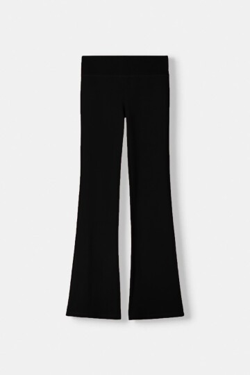 Siyah Beli Fitilli İspanyol Paça Pantolon