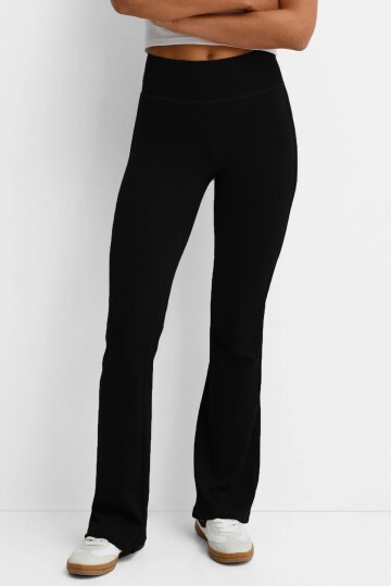 Siyah Beli Fitilli İspanyol Paça Pantolon