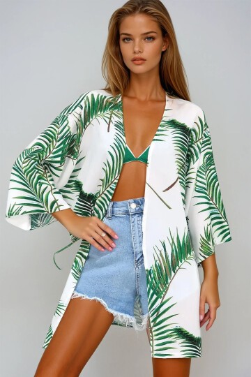 Yeşil Desenli Kimono Ceket