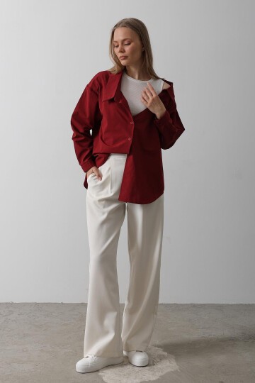 Bordo Bisiklet Yaka Atlet Ve Oversize Gömlek