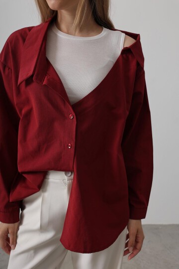Bordo Bisiklet Yaka Atlet Ve Oversize Gömlek