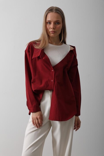 Bordo Bisiklet Yaka Atlet Ve Oversize Gömlek