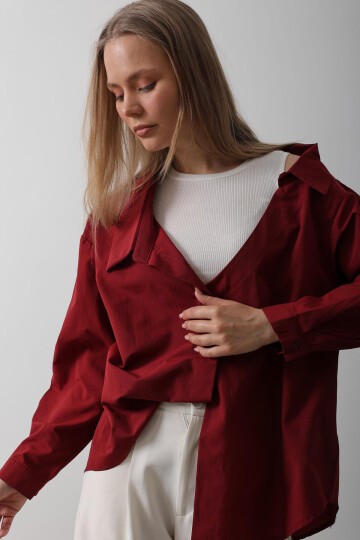 Bordo Bisiklet Yaka Atlet Ve Oversize Gömlek