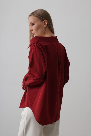 Bordo Bisiklet Yaka Atlet Ve Oversize Gömlek
