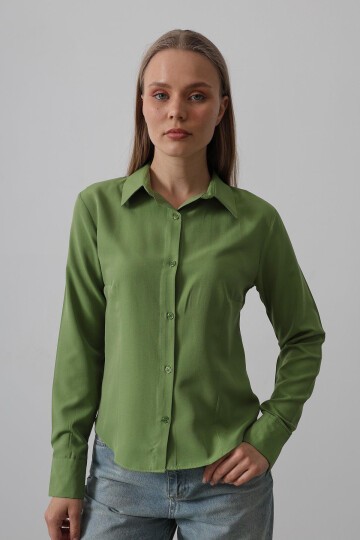 Çağla Yeşili Slim Fit Uzun Kol Basic Gömlek