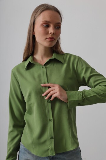 Çağla Yeşili Slim Fit Uzun Kol Basic Gömlek