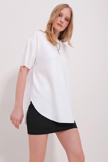 Beyaz Antrasit Bisiklet Yaka 2Li Paket Oval Kesim Modal T-Shirt