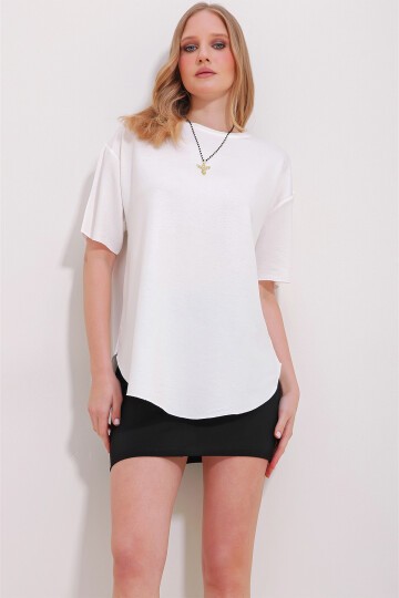 Beyaz Antrasit Bisiklet Yaka 2Li Paket Oval Kesim Modal T-Shirt