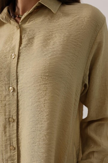 Mavi-Yeşil Desenli Pantolon Ve Oversize Gömlek Takım