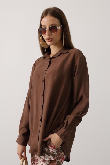 Fuşya Desenli Pantolon Ve Oversize Gömlek Takım
