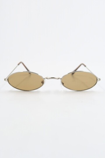 Gümüş Oval Şekilli Gold Metal Çerçeveli Güneş Gözlüğü