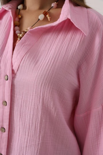 Pembe Kolları Duble Müslin Gömlek