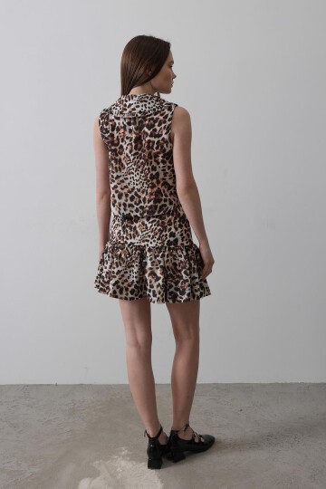 Leopar Leopar Desen Pileli Mini Etek