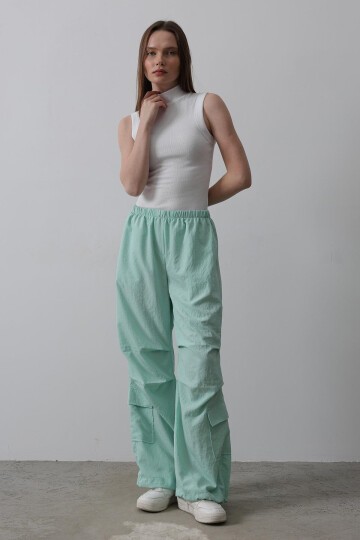 Mint Beli Lastikli Paraşüt Kargo Pantolon