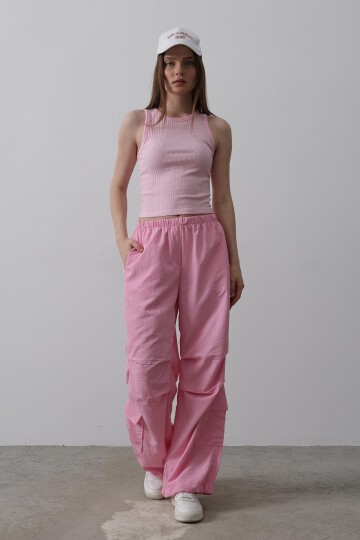 Pembe Beli Lastikli Paraşüt Kargo Pantolon