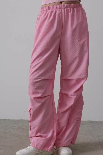 Pembe Beli Lastikli Paraşüt Kargo Pantolon
