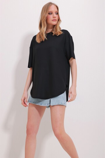 Siyah Gri Bisiklet Yaka 2Li Paket Oval Kesim Modal T-Shirt