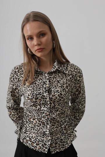 Leopar Yanları Büzgülü Leopar Gömlek