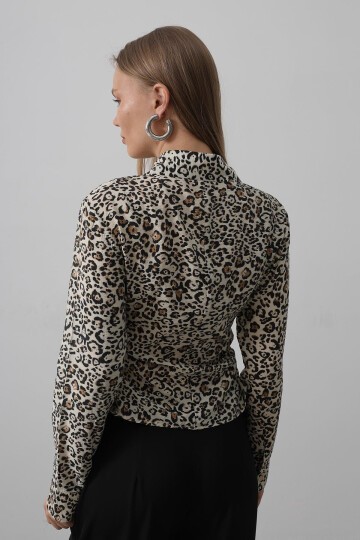 Leopar Yanları Büzgülü Leopar Gömlek
