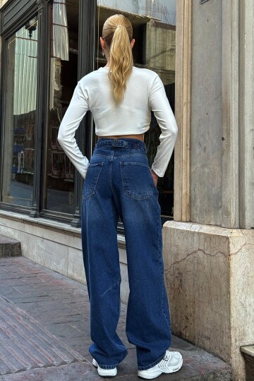 Koyu Mavi 5 Cepli Bol Paça Baggy Jean