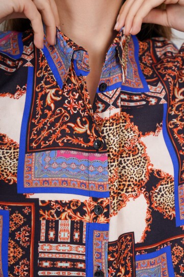 Lila Desenli Oversize Gömlek Ve Bağcıklı Palazzo Pantolon Takım