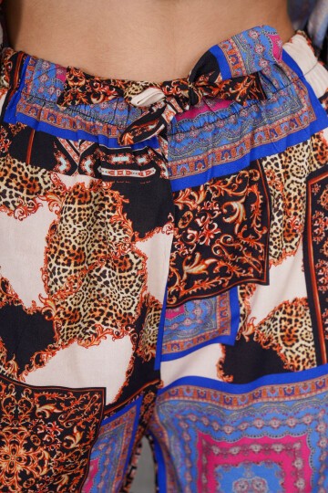 Lila Desenli Oversize Gömlek Ve Bağcıklı Palazzo Pantolon Takım