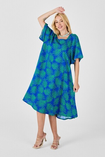 Saks Geniş Yaka Desenli Midi Boy Elbise