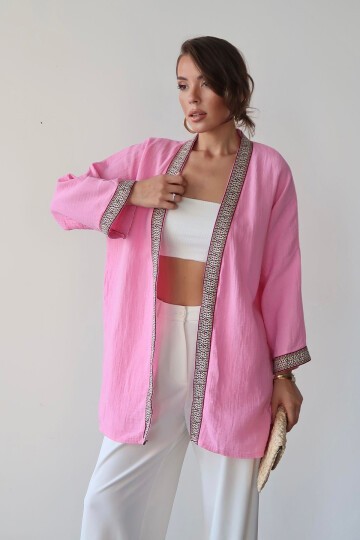 Nakış Detaylı Keten Kimono