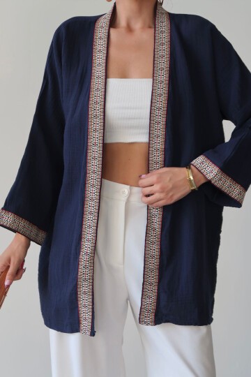 Nakış Detaylı Keten Kimono