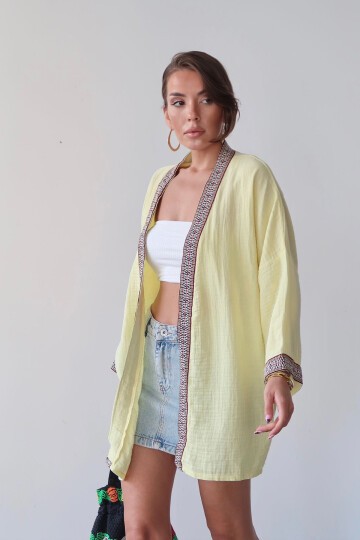 Nakış Detaylı Keten Kimono