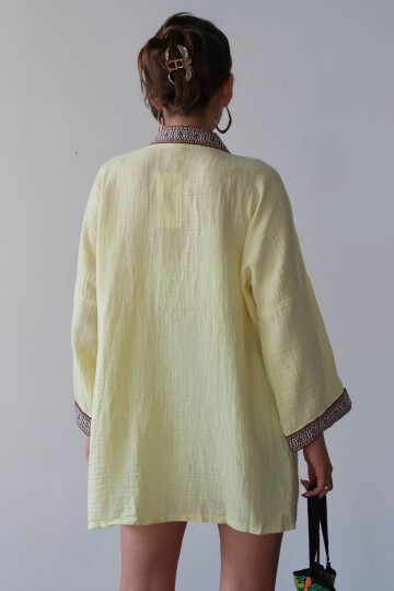 Nakış Detaylı Keten Kimono